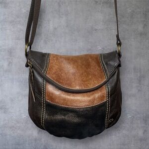 Vintage The Sak Deena Leather Fold over Flap Crossbody Bag Purse Patchwork Y2K